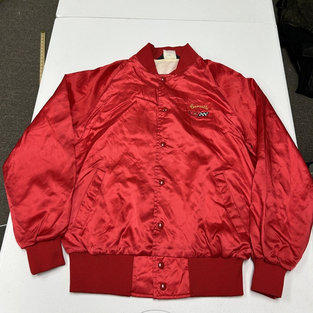 80s Sportsmaster Corvette Jacket Mens XL Red Vintage Satin Bomber USA Made D1